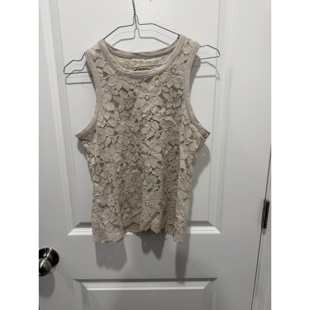 Chaser Womens Tank Top Floral Lace Beige Small